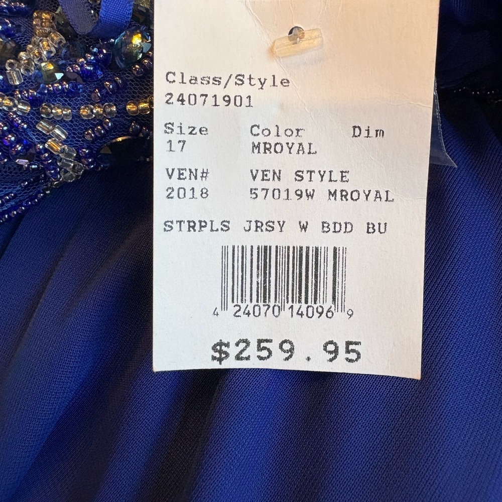Royal Blue Beaded Empire Waist Evening Gown - Picture 4 of 4